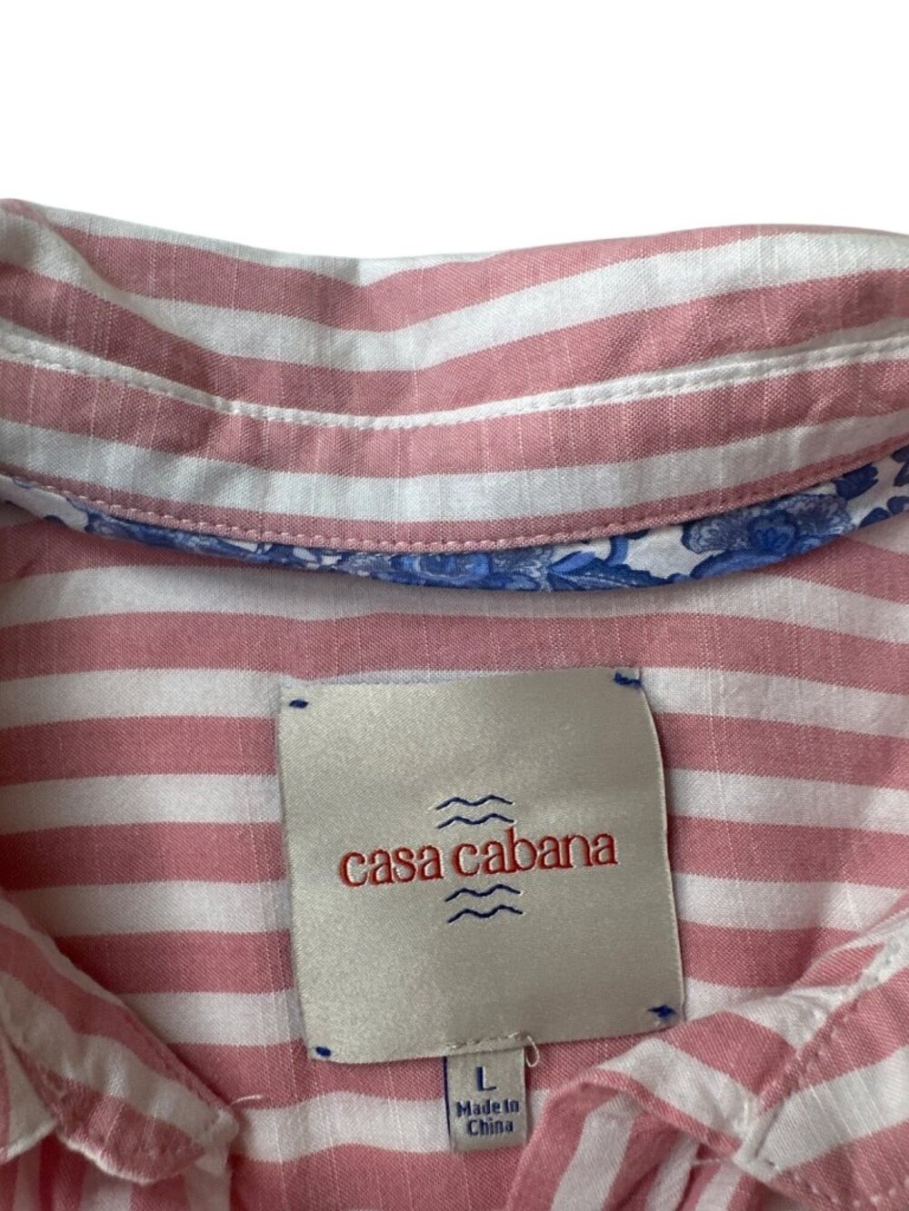 Casa Cabana Pink & White Striped Button-Up Shirt With Pockets Roll-Up Sleeves - Picture 6 of 8